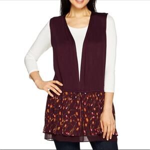Logo by Lori Goldstein Open Front Floral Pleat Accent Vest